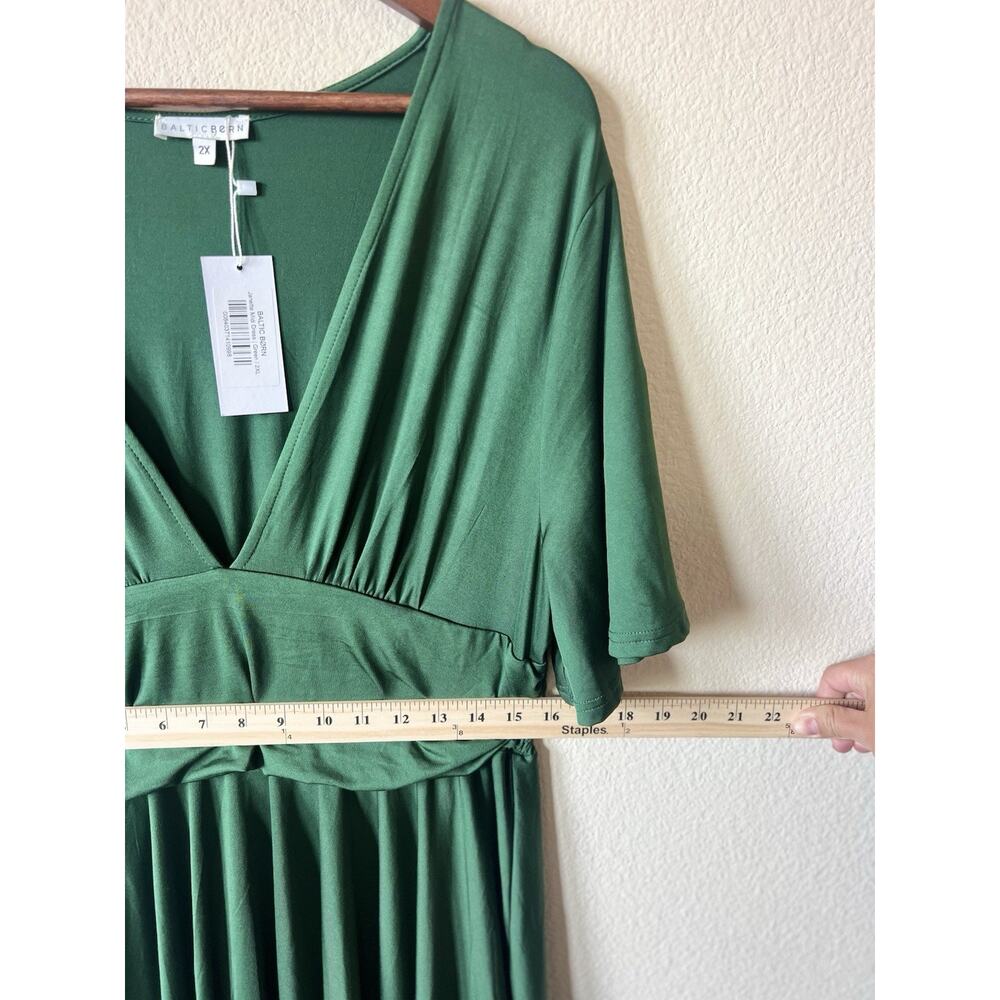 NWT Baltic born Green Midi Dress Deep V Neck Flutter Sleeve Flowy Skirt Plus 2X - Picture 15 of 15